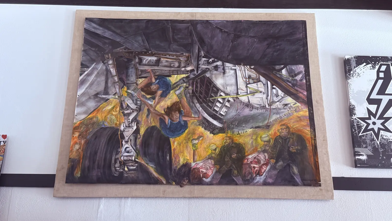 Large original painted mural on canvas displayed on the shop wall.
